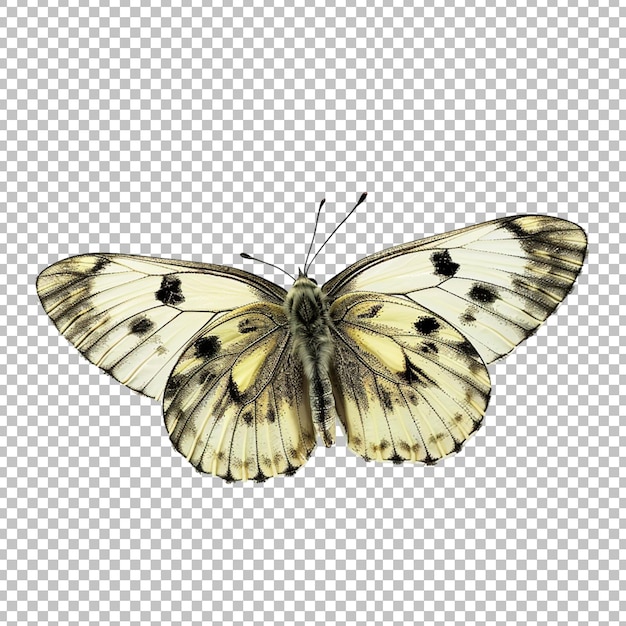 a butterfly with yellow wings is shown on a transparent background