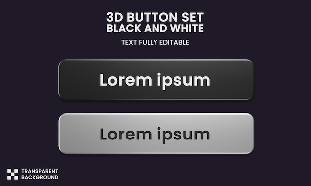 Button set color black and white style in 3d rendering