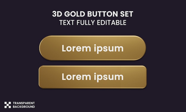 Button set color gold style in 3d rendering