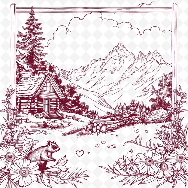 a cabin in the mountains with a bear on the front