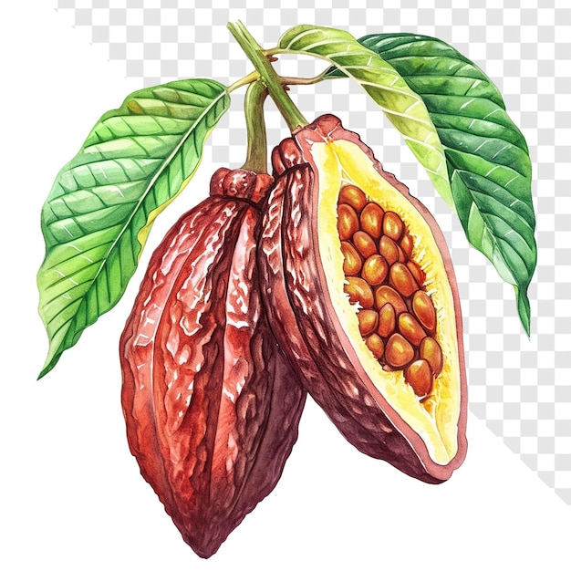 Cacao Fruit Illustration Clip Art on Transparent Background