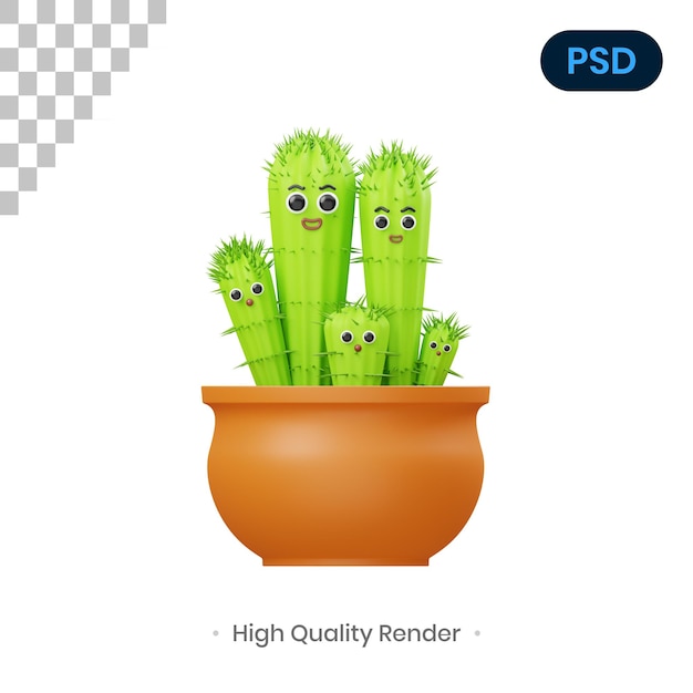 Cactus Family 3D Render Illustration Premium Psd