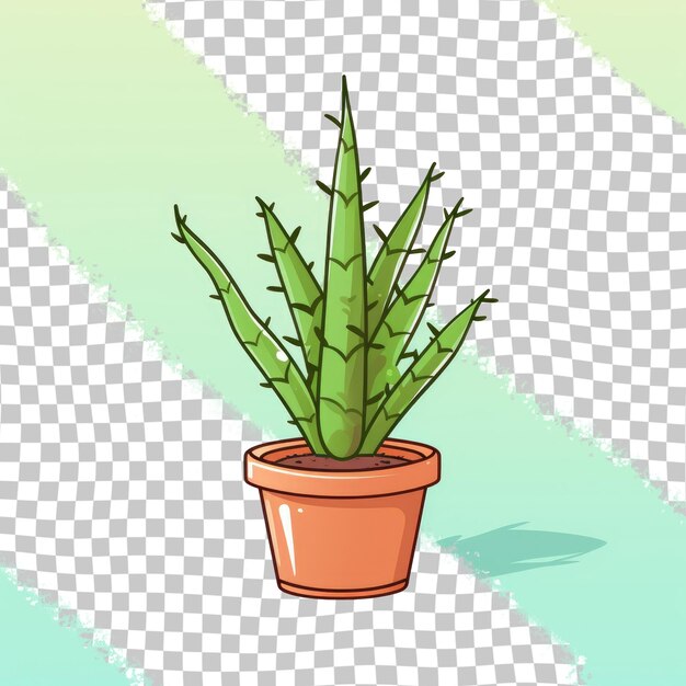 PSD a cactus in a flowerpot on a transparent with thorns and shades