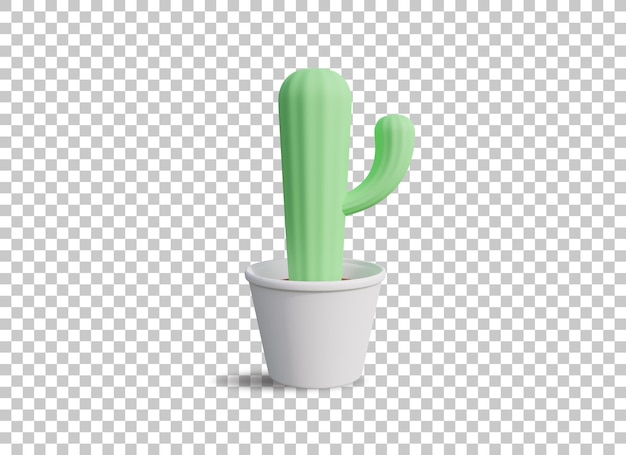 cactus plant in the vase cute 3d with transparant background