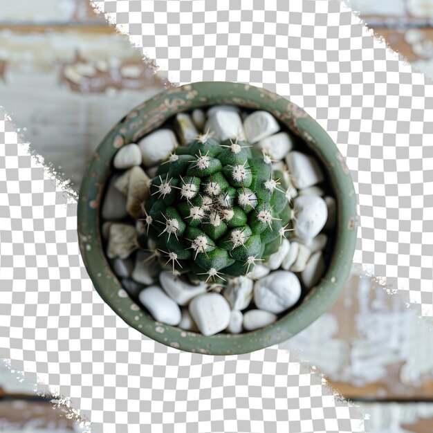 a cactus plant with a green pot with a white flower in it