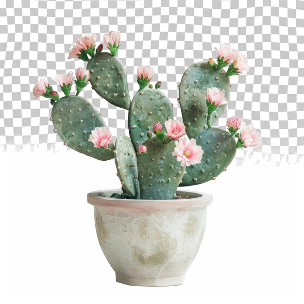 PSD a cactus plant with pink flowers in a white pot