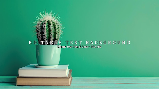 PSD cactus on a stack of books against a green wall