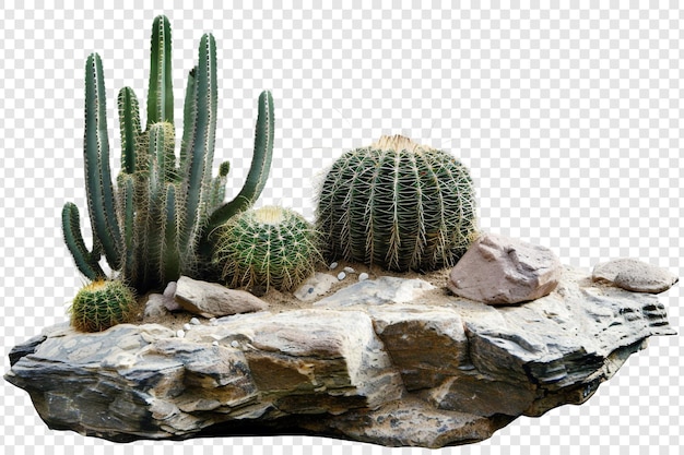 cactus and stone isolated on transparent background