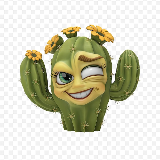 PSD a cactus with a face and a yellow flower on it