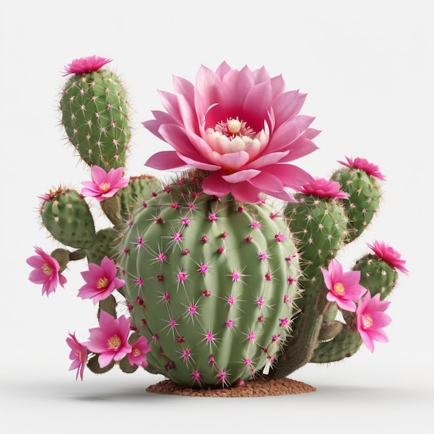 PSD a cactus with pink flowers and a pink flower on it