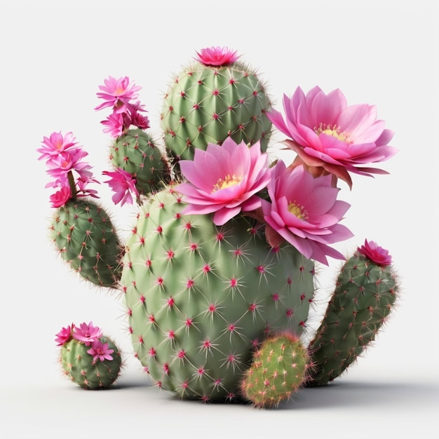 a cactus with pink flowers and a pink flower