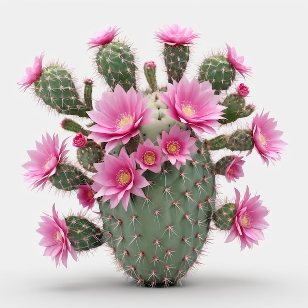 PSD a cactus with pink flowers and a white background