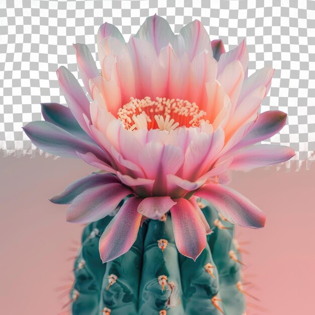 PSD a cactus with pink flowers and a white background