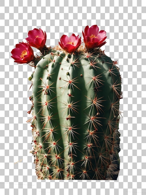 a cactus with red flowers on a grid