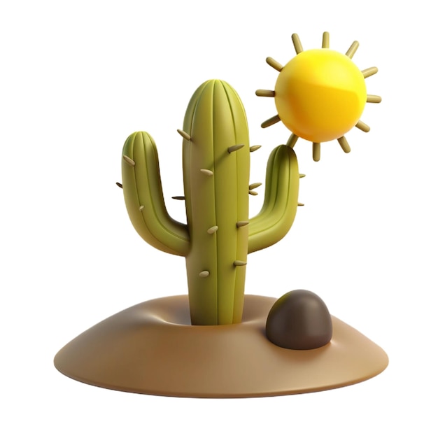 PSD a cactus with a sun on its face and a rock on the top