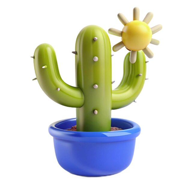 PSD a cactus with a sunflower on it sits in a blue bowl