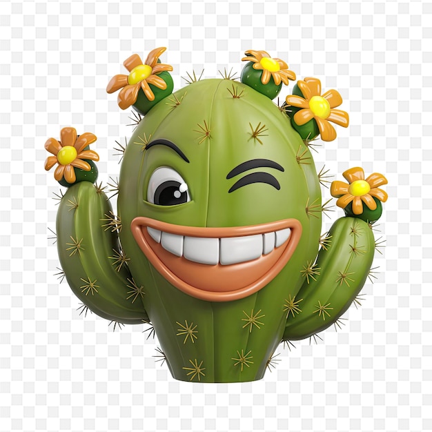 PSD a cactus with yellow flowers and a smiley face