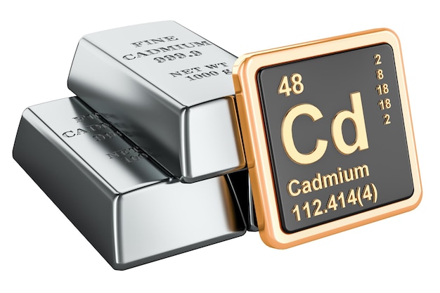 PSD cadmium ingots with chemical element icon cadmium cd 3d rendering isolated on transparent background