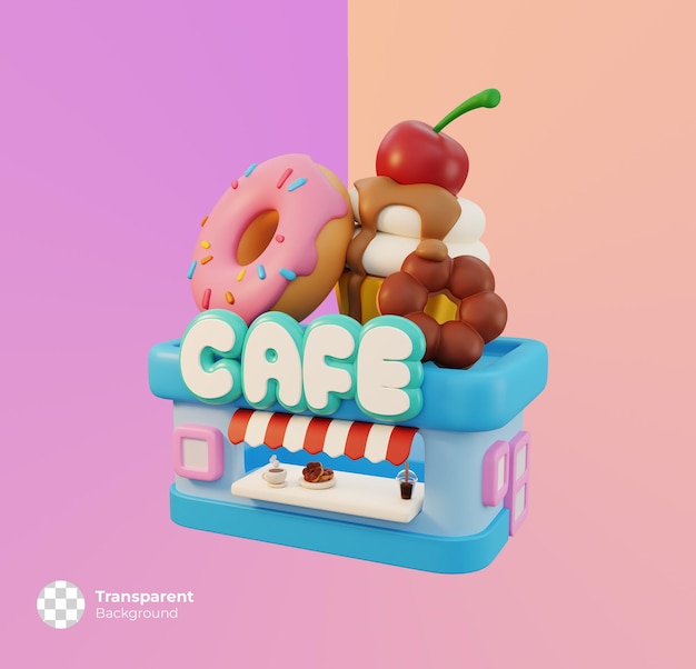 Cafe little shop icon isolated. Minimal cute store building concept. 3D render illustration