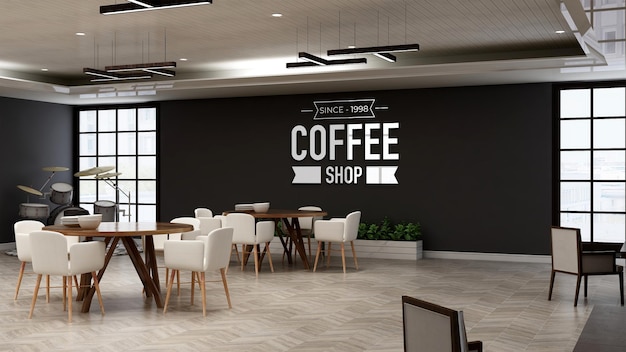 cafe logo mockup in the restaurant room with wooden design interior wall