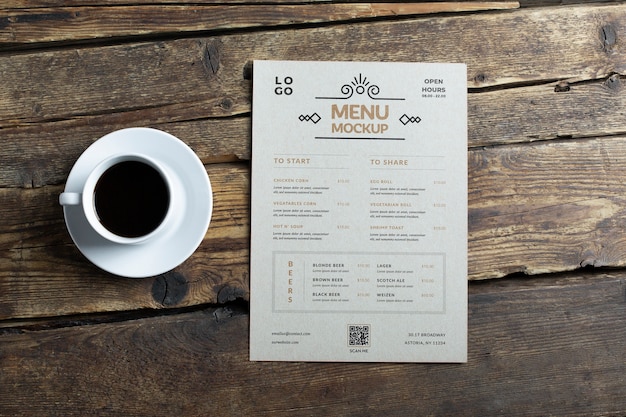 Cafe paper menu mock-up