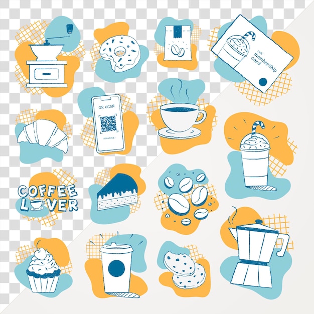 Cafe png sticker set coffee and cake clipart