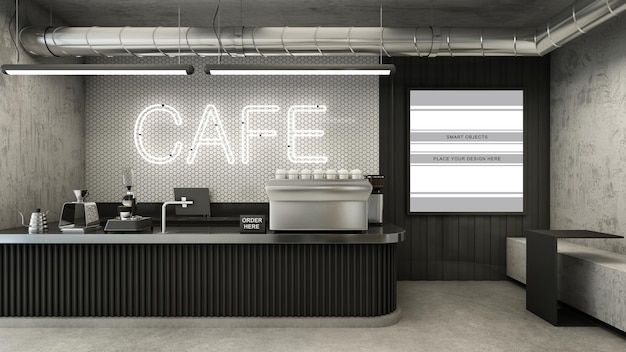 Cafe shop Restaurant design Minimalist 3D render