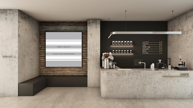 Cafe shop  Restaurant design Minimalist and Loft dark tone  3D render