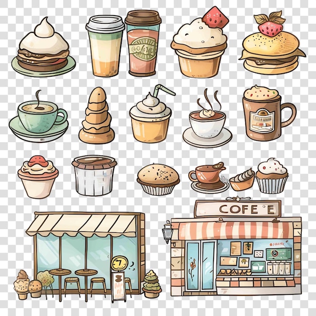 PSD cafes transparent background watercolor clipart