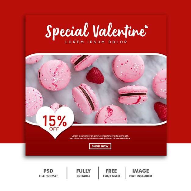 Cake Food Valentine Banner Social Media Post Instagram Red Elegant