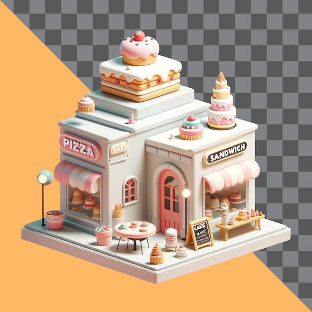 PSD cake shop illustration in 3d cartoon style