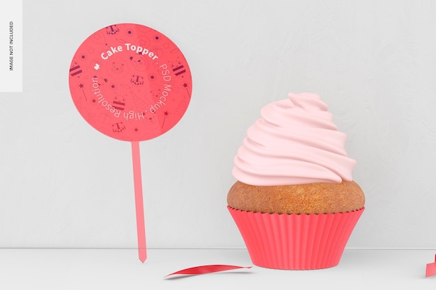 PSD cake topper with cupcake mockup, front view