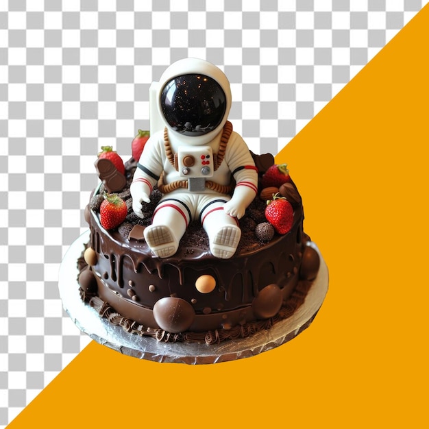 PSD a cake with a astronaut on top of it with transparent background