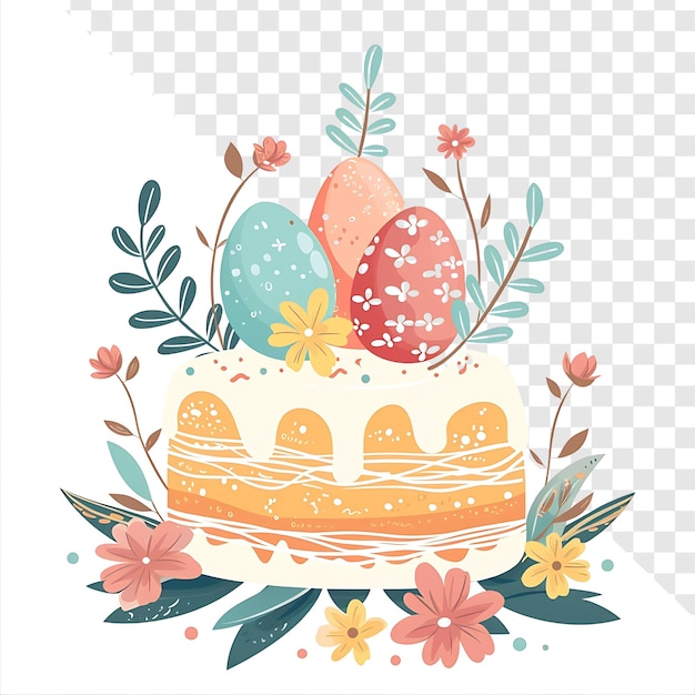 a cake with easter eggs on it and flowers on the top