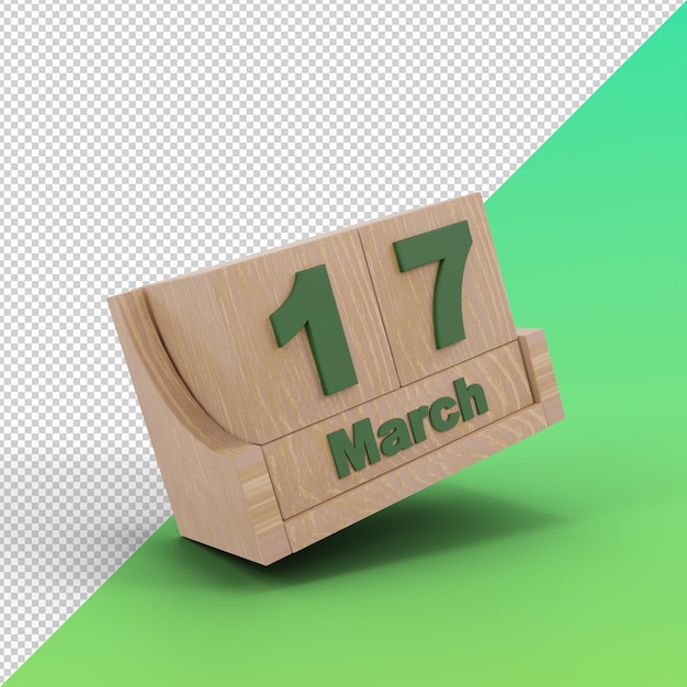 Calendar 17 march date icon st patrick's day symbol 3d render. Psd File