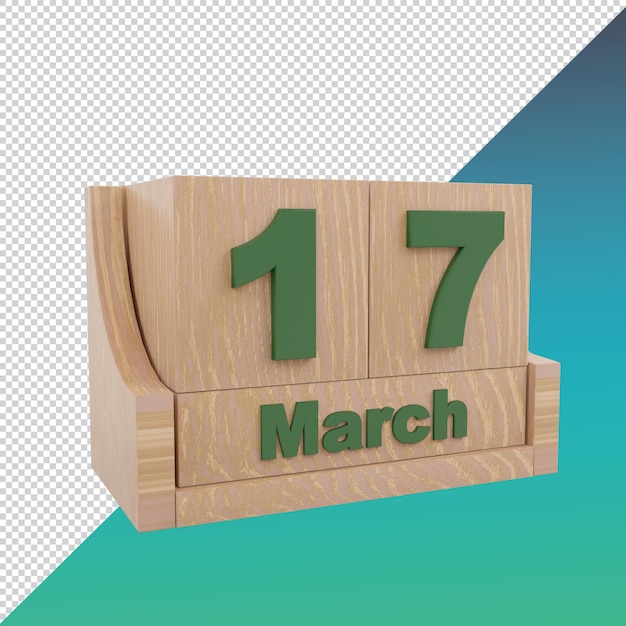 Calendar 17 march date icon st patricks day symbol 3d render Psd File