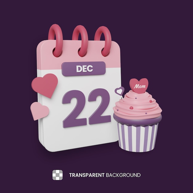 Calendar and cupcake 3d illustration