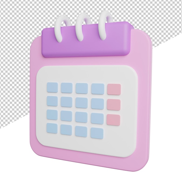 Calendar Date Monthly side view 3d rendering icon illustration on transparent background