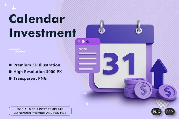 Calendar Investment 3d render illustration