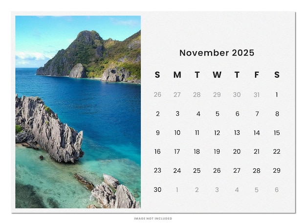 PSD calendar november 2025 a4 paper landscape psd template