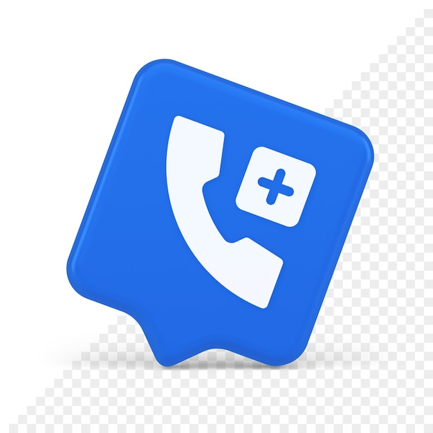 Call phone add emergency hotline service blue squared button 3d realistic speech bubble icon