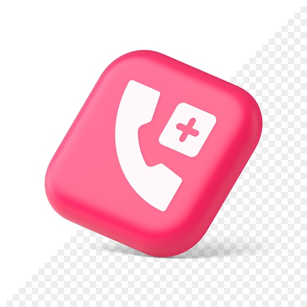 Call phone add emergency hotline service pink squared button 3d icon symbol website element