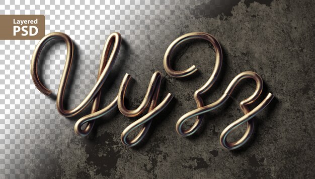 calligraphic alphabet made of copper wires