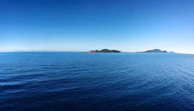 PSD a calm ocean view with distant islands and a clear sky