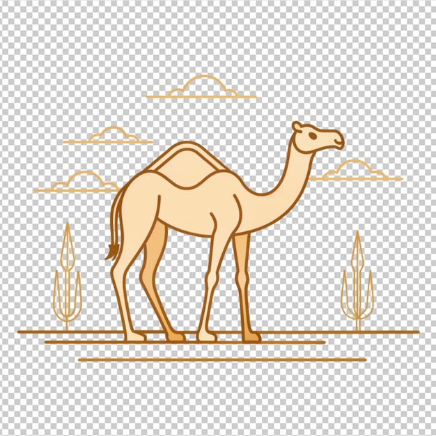 camel in desert vector illustration in thin line