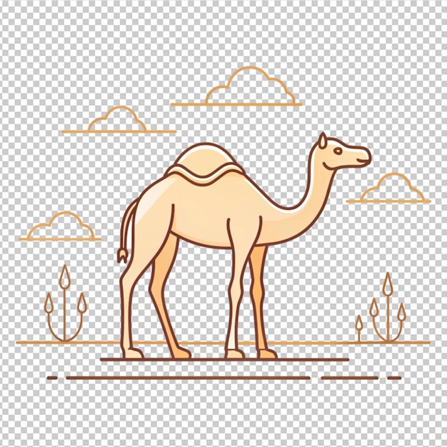 camel in desert vector illustration in thin line