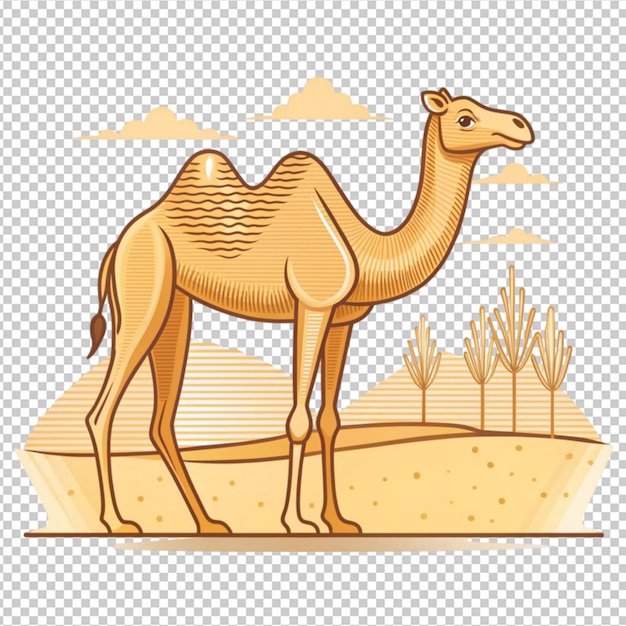 camel in desert vector illustration in thin line