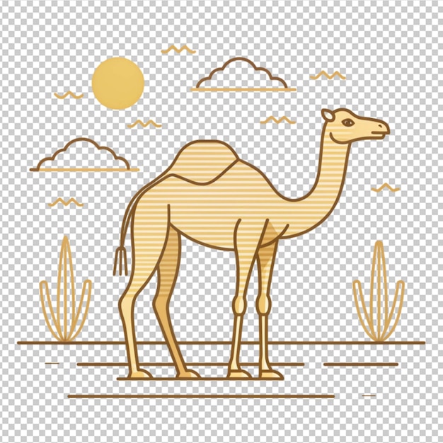 camel in desert vector illustration in thin line