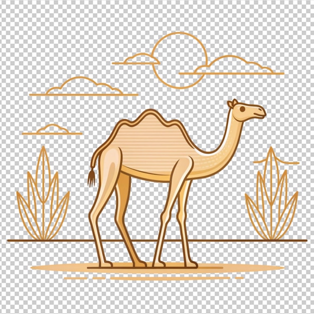 camel in desert vector illustration in thin line