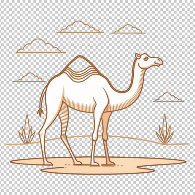 camel in desert vector illustration in thin line